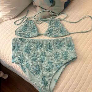 Blue Textured Bikini Set